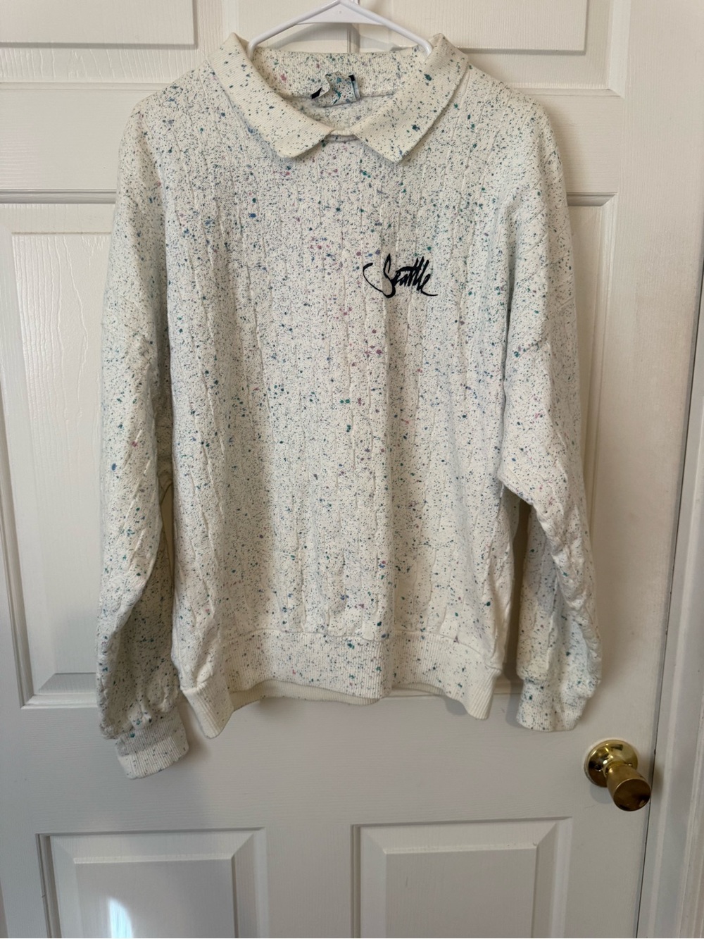 Speckled Cream Crewneck Polo Sweater - Unbranded